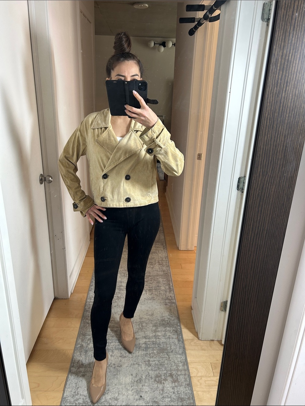 ZARA Cropped Faux Suede Trench Coat XS – Boxy Loose Fit, Chic Jacket - Picture 1 of 6